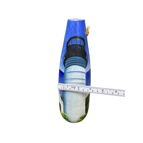 Handmade Nautical-Themed Wooden Buoy Decor With Lighthouse Painting SKU 9314 - Picture 3 of 10